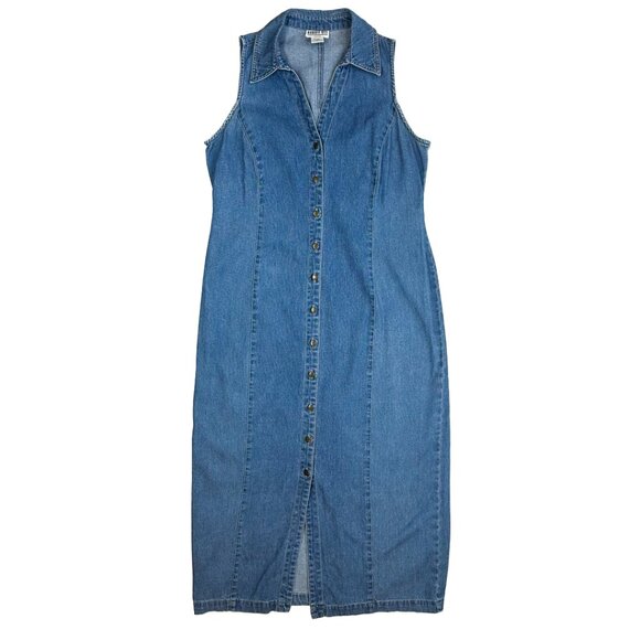 Robbie Bee Vintage 90's 100% Cotton Jean Button Maxi Dress Natural Fibers Boho - Picture 5 of 6